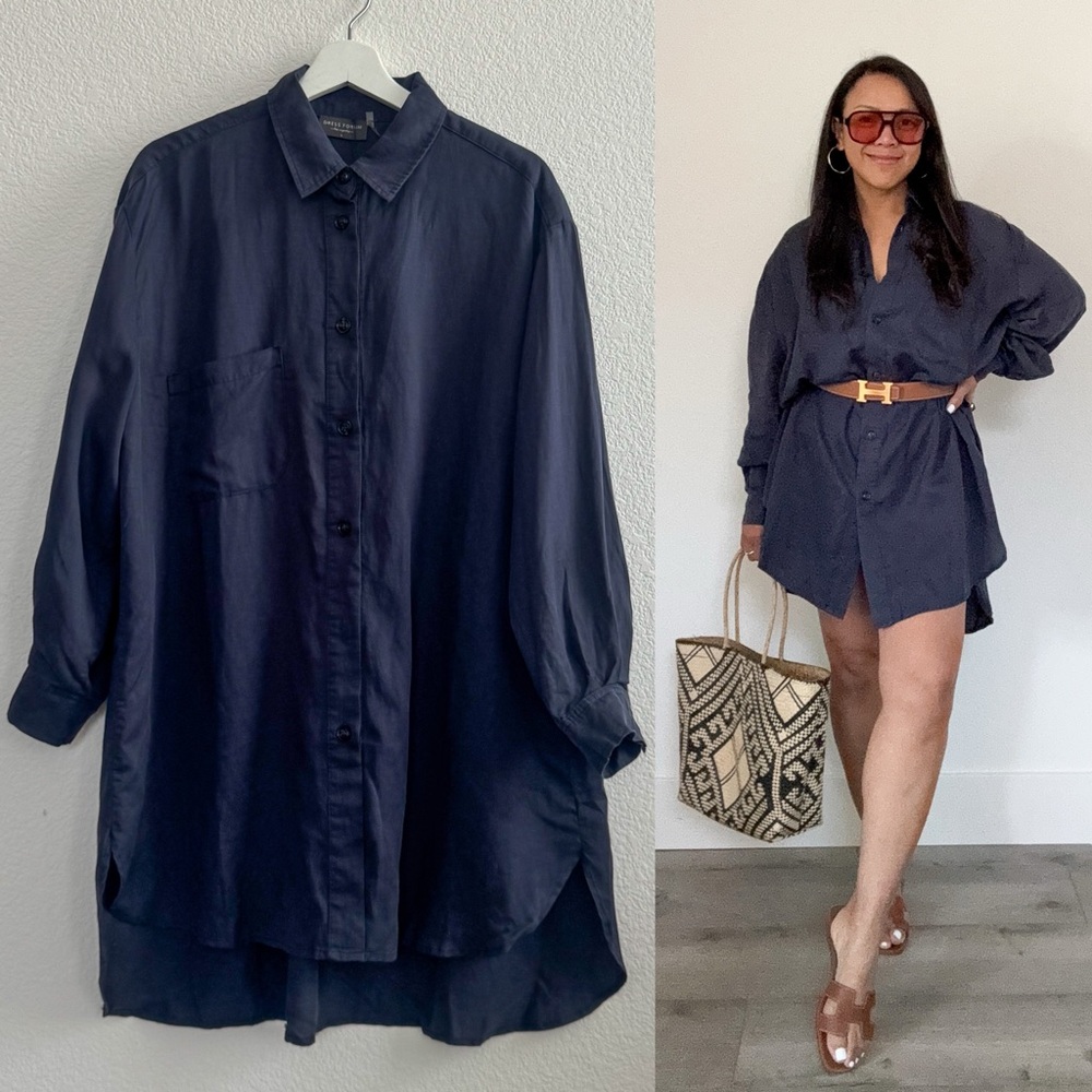 Navy Button-Up Shirt Dress (L)